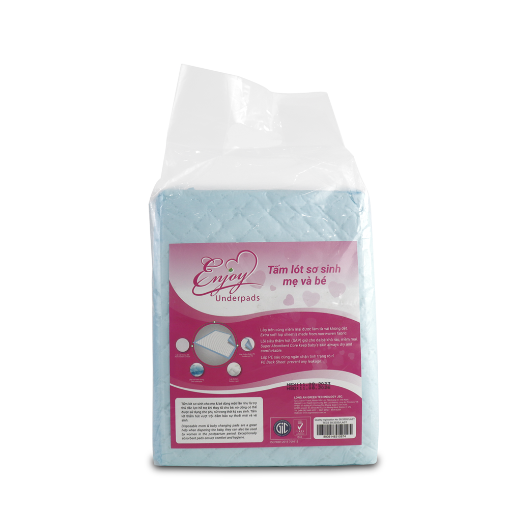 [10 miếng] Tấm lót mẹ và bé ENJOY Cao Cấp ngày và đêm cho bé từ 3-5kg, mềm mại, thấm hút, chuẩn chất lượng Châu Âu