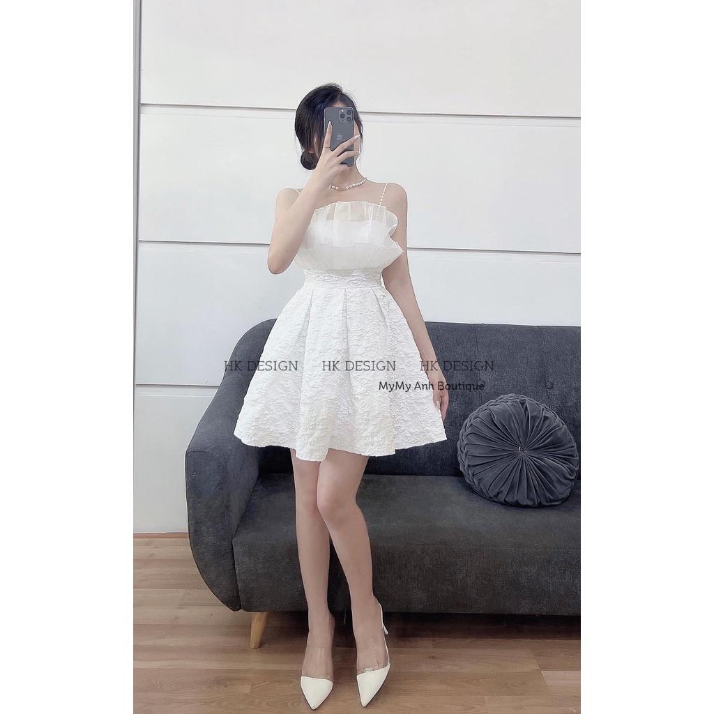 Đầm Gấm Hoa 2 Dây Ngọc Chun Lưng Có Mút Ngực, Váy Gấm Hoa 2 Dây Vải Xốp Dây Ngọc Mút Ngực Sang Chảnh