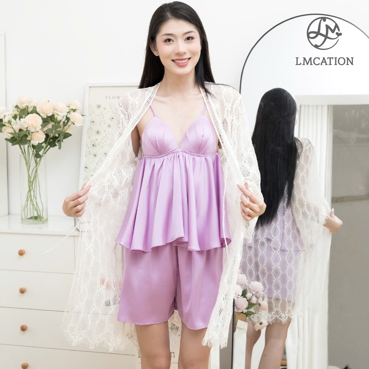 Bộ đồ mặc nhà LMcation - Áo dây mặc nhà &amp; Quần đùi mặc nhà LMcation Lavender - Màu Tím - M