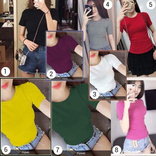 Áo thun trơn thun gân body tay ngắn