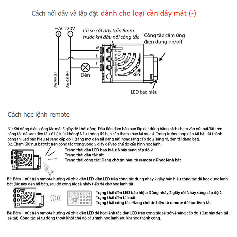 Bộ KIT DIY công tắc thông minh điều khiển từ xa BATTO SMARTX D01S - nút bấm vuông