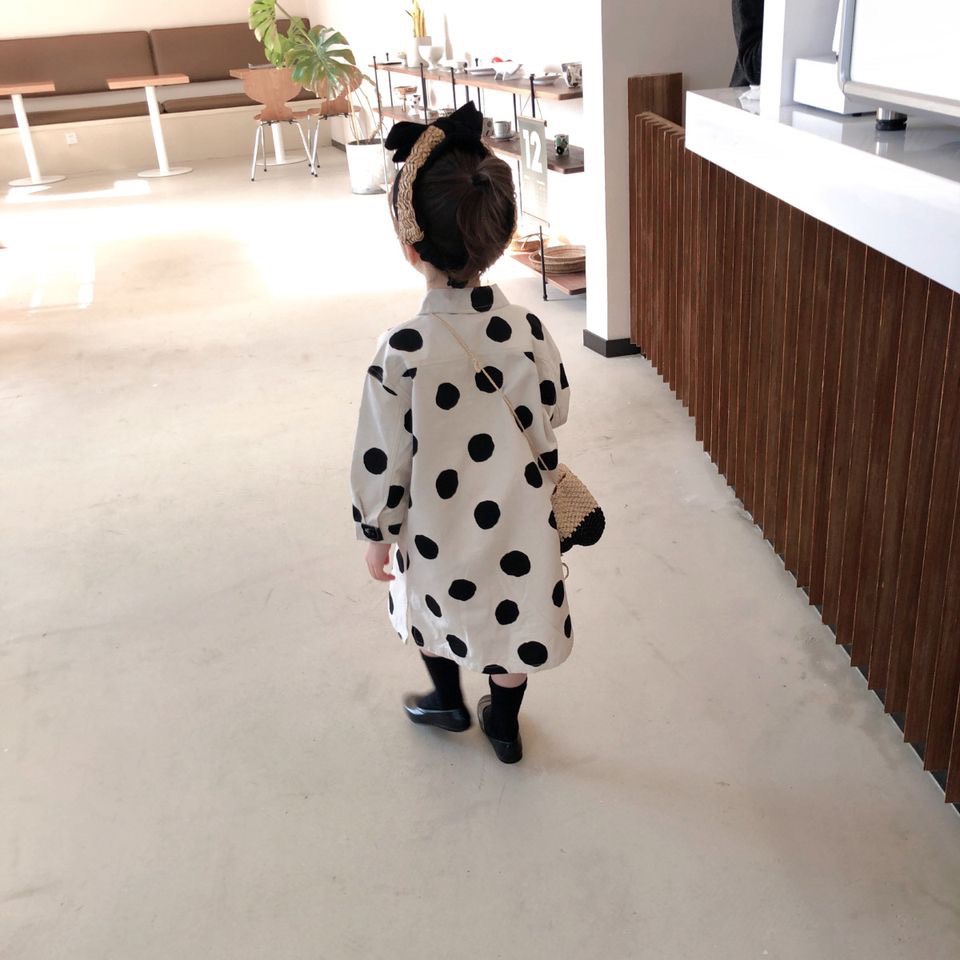Váy Suông Cổ Sơ Mi Họa Tiết Chấm Bi