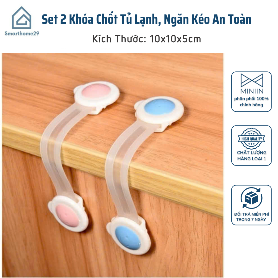Khóa Chốt Tủ Lạnh Ngăn Kéo An Toàn Cho Bé - Set 2 Cái, Chống Trẻ Mở - HÀNG CHÍNH HÃNG MINIIN