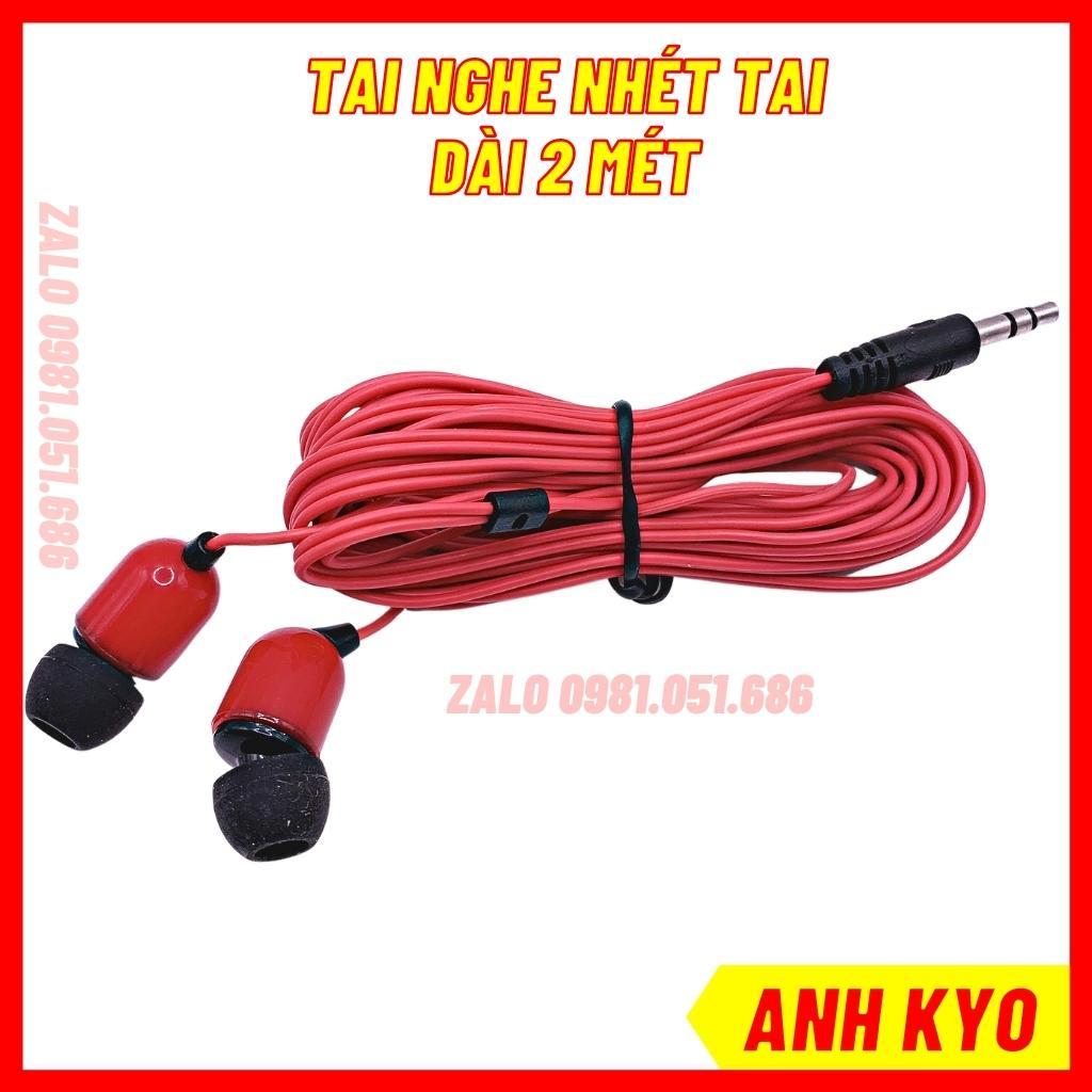 Tai nghe nhét tai có dây bass chống ồn màu đỏ dài 2 mét có đệm mút tai cắm được mọi dòng điện thoại máy tính