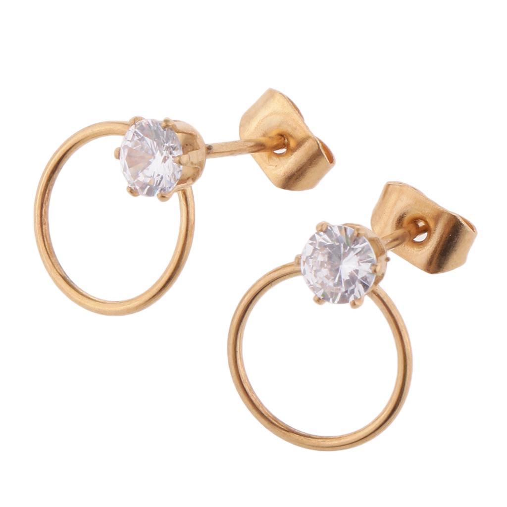 2-7pack Women Stylish Round Ring Rhinestone Stud Earrings Ear Studs Earring Gold