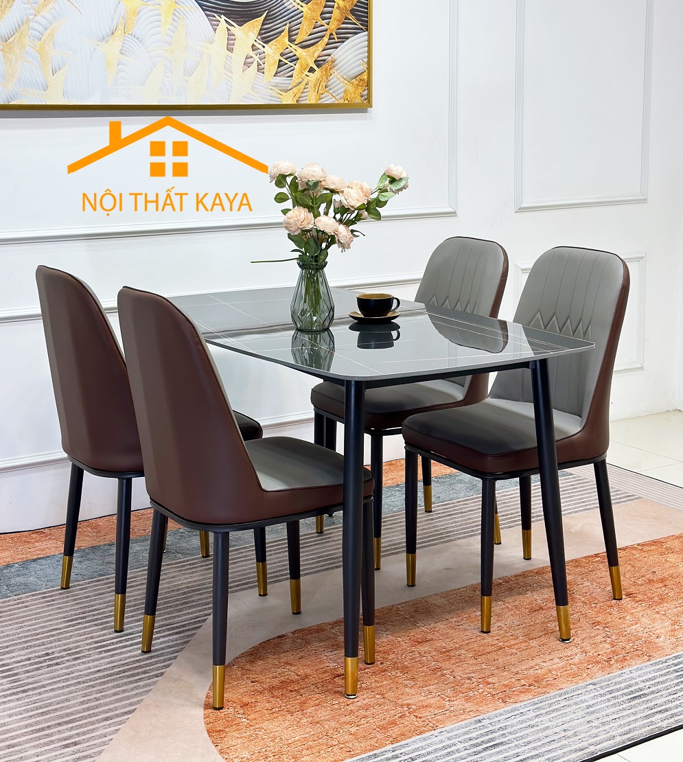 Bộ Bàn Ăn Mặt Đá Ceramic - 4 Ghế Nhập KHẩu