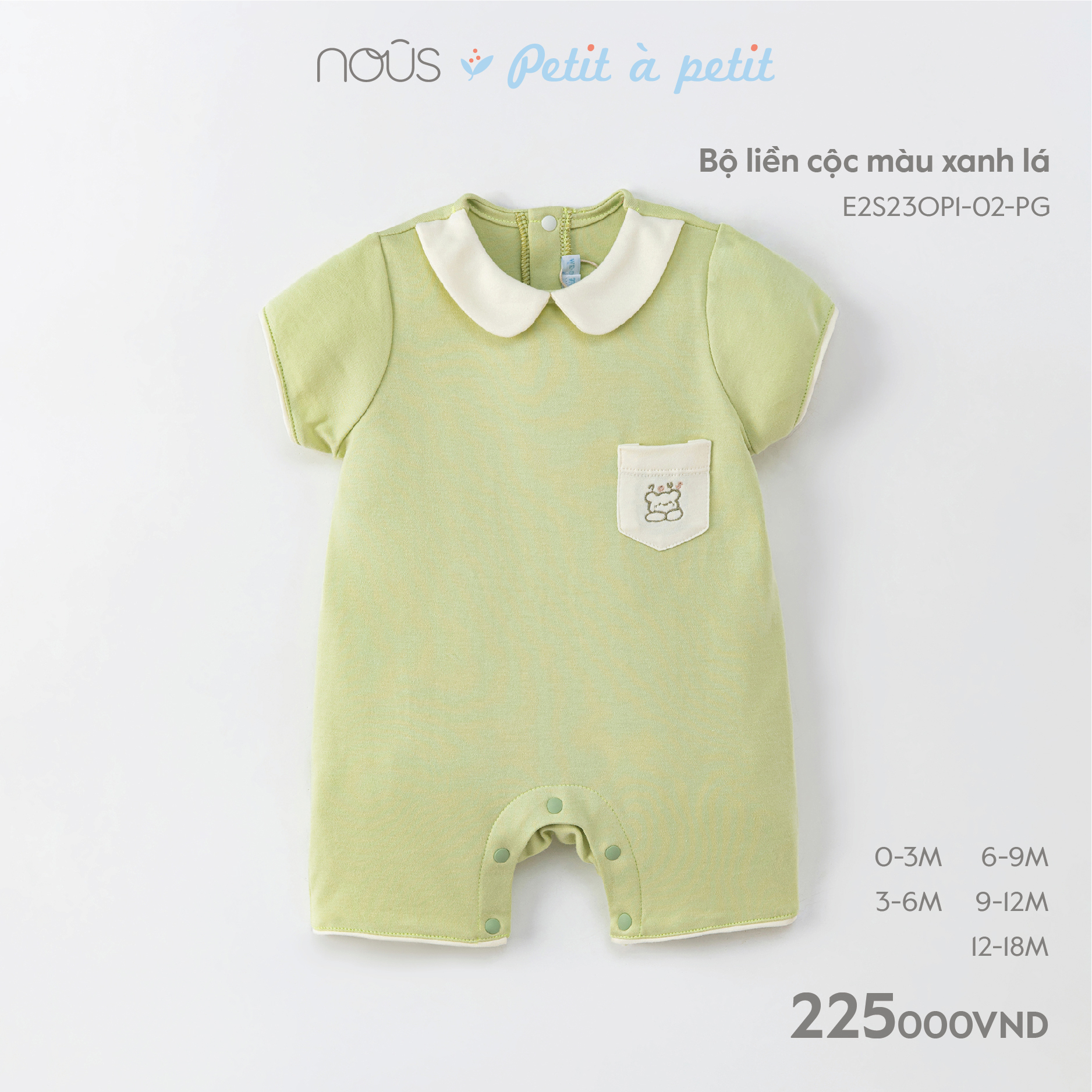 Bộ quần cộc liền thân Nous nhiều màu sắc họa tiết dễ thương cho bé trai bé gái size từ 0-3 tháng đến 12-18 tháng