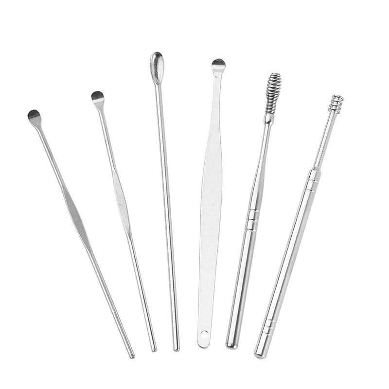 Bộ Dụng Cụ Vệ Sinh Tai 6 Món, Lấy Ráy Tai Cao Cấp Bằng Thép Không Gỉ Cho Gia Đình