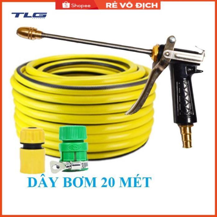 Bộ dây vòi xịt nước rửa xe, tưới cây . tăng áp 3 lần, loại 20m 206318 đầu đồng, cút, nối PE