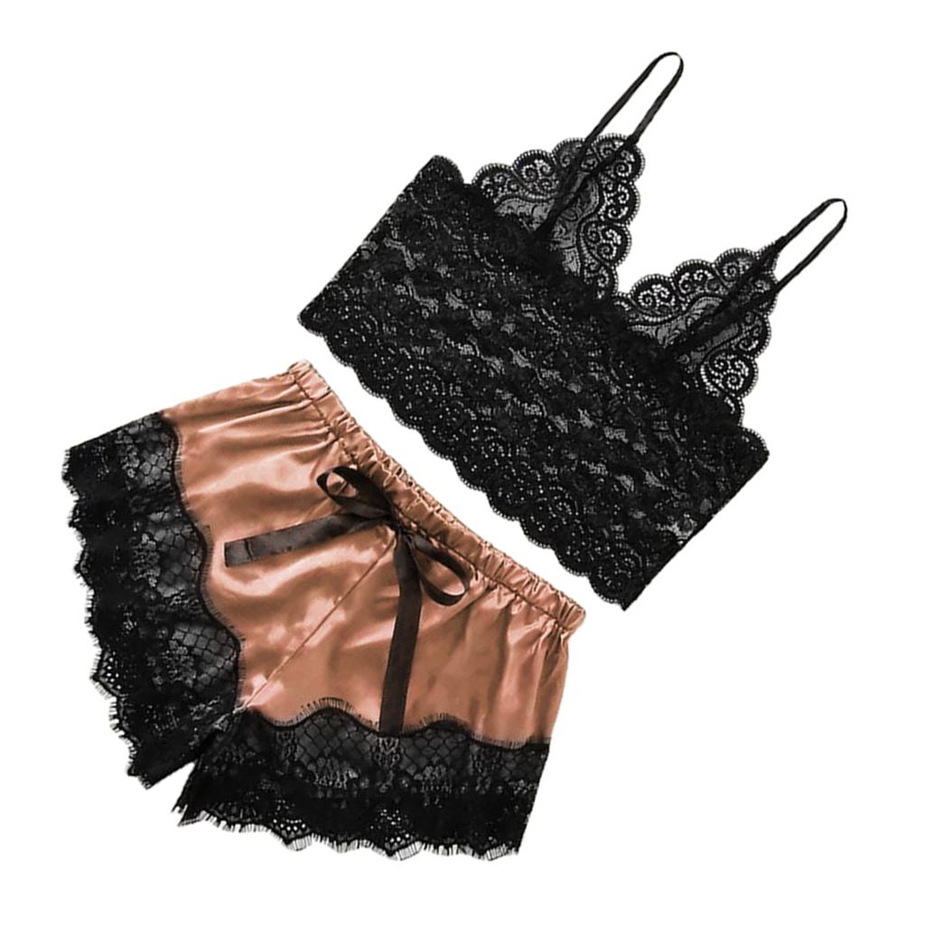 Women Sexy Lace Vest Crop Tops Panty Lingerie Sleepwear Red S