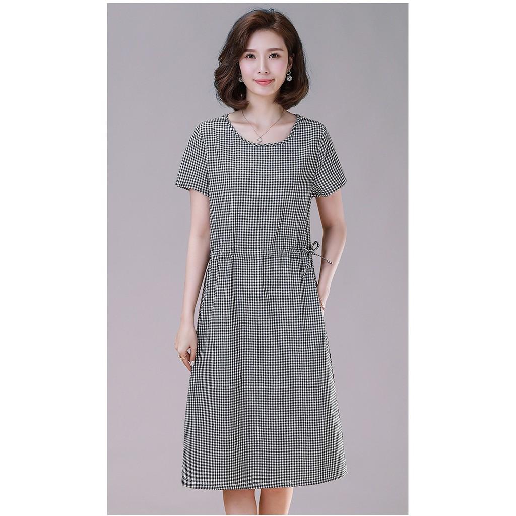 ĐẦM SUÔNG CARO THẮT EO - DS112