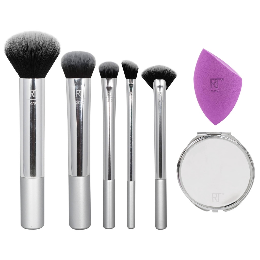 Bộ Cọ 5 Cây Kèm Mút Và Gương Real Techniques Disco Glow Makeup Brush Set