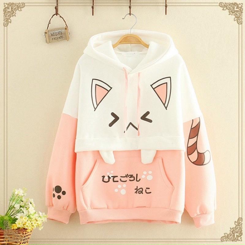 ÁO KHOÁC TAI MÈO NỈ PHỐI MÀU CỰC ĐẸP, HOODIE ÁO KHOÁC NỈ THÊU SIÊU HOT