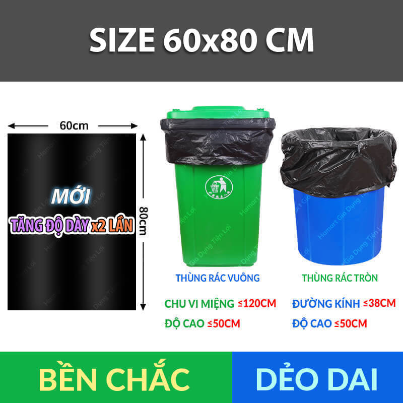 Túi Đựng Rác Size Đại Ko Quai HDPE Lớn Siêu Chắc Bao Đựng Rác Nylon To Màu Đen Tiện Lợi