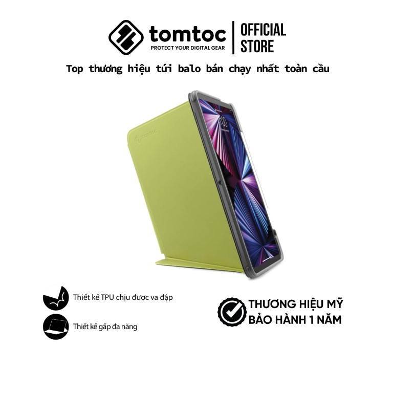 Bao da từ tính Tomtoc Vertical cho Ipad Pro 11 inch 2021 - Hỗ trợ sạc không dây cho Apple Pencil, hàng chính hãng