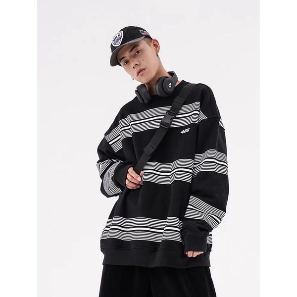 { Ảnh Thật } Áo Sweater unisex sọc kẻ xanh Vintage mẫu mới mặc đầu thu 2021
