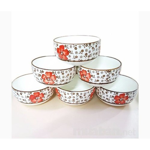 SET 6 bát hình hoa xuất nhật đẹp - kèm 6 đôi đũa theo set - Bộ bát hình hoa đào - Bộ bát đũa hình hoa