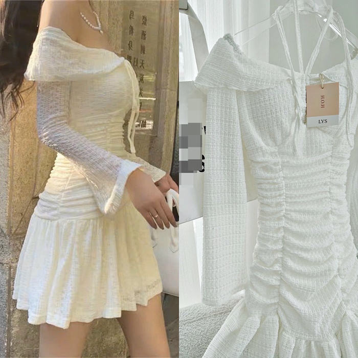 ĐẦM THUN DÂY YẾM TRỄ VAI ÔM BODY MIDI BO THUN VÁY XẾP LY XÒE HẠ EO MẶC 2 KIỂU TRƠN DÀI TAY ĐI TIỆC ĐI CHƠI DẠO PHỐ ĐI BIỂN