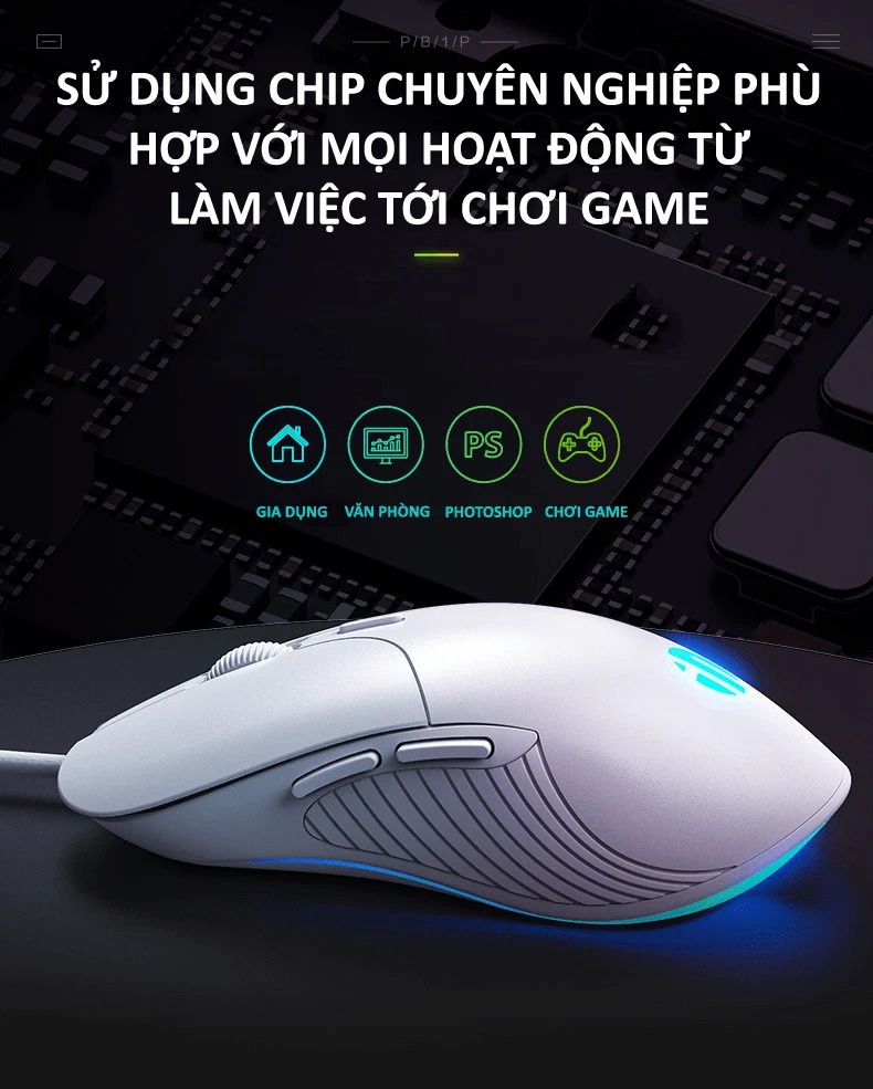 Chuột có dây INPHIC PB1P 6 nút với độ DPI lên đến 4800 phù hợp cho game thủ, văn phòng, photoshop - HÀNG CHÍNH HÃNG