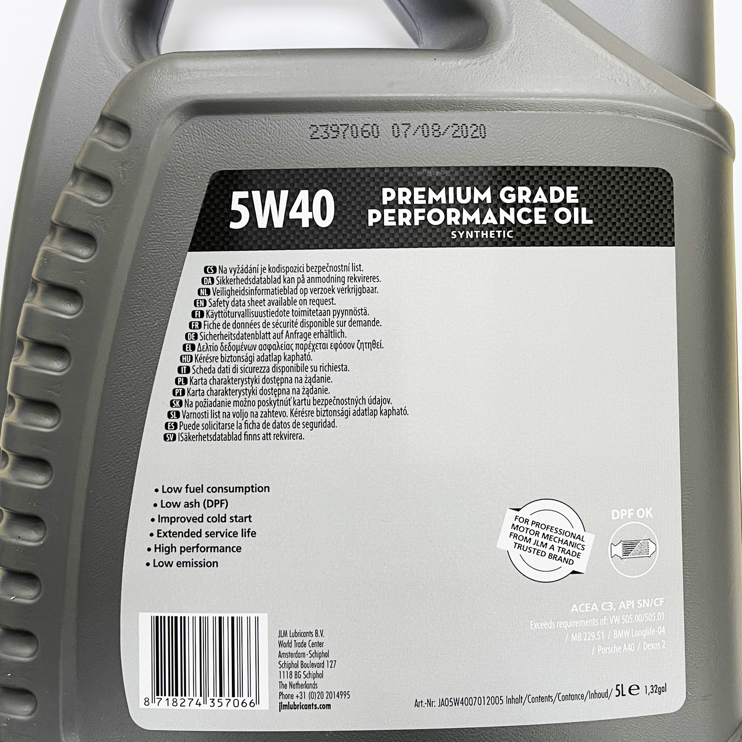 Dầu nhớt ô tô tổng hợp cao cấp JLM 5W40 - Can 5 lít dùng cho tất cả các dòng xe cao cấp xuất xứ HÀ LAN