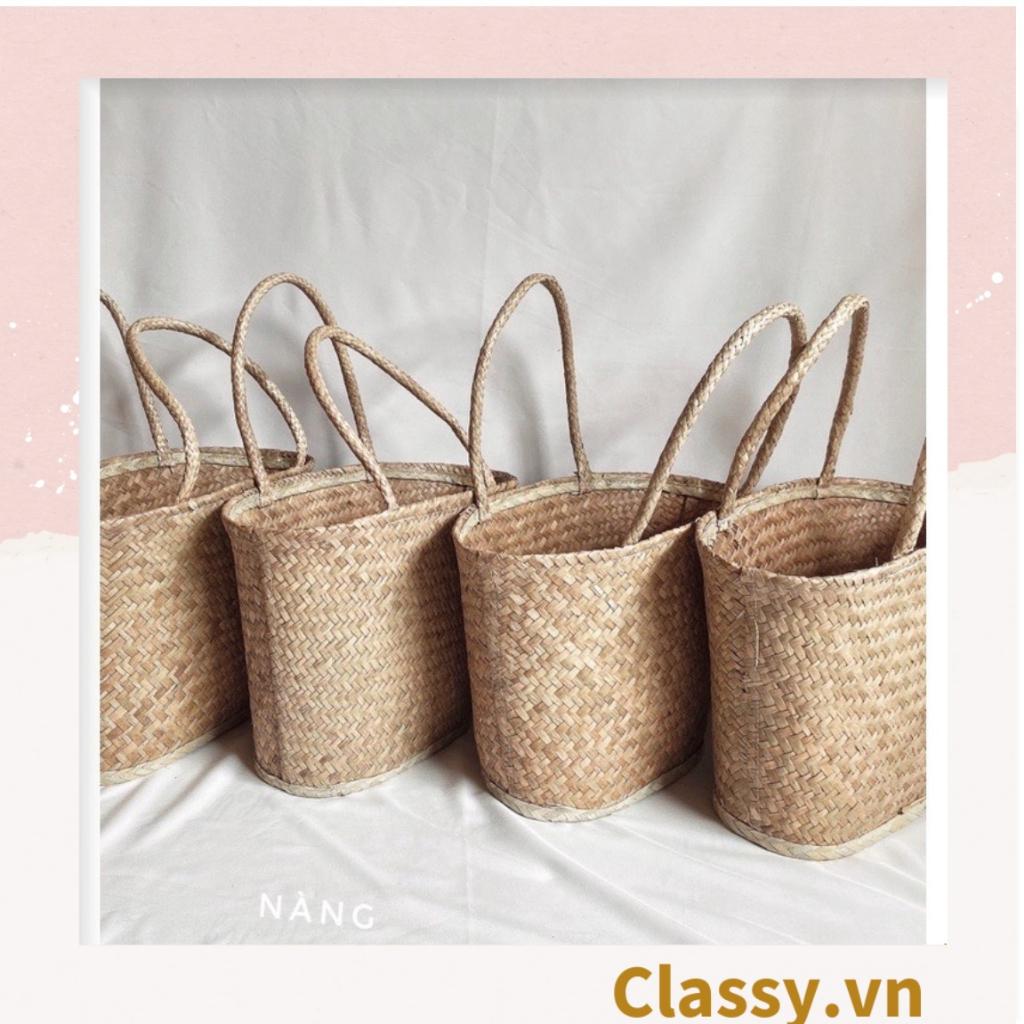 Túi cỏ bàng dáng bầu Classy , có lớp lót làm từ cỏ bàng 100% thiên nhiên, từ bàn tay thợ thủ công Việt Nam T985