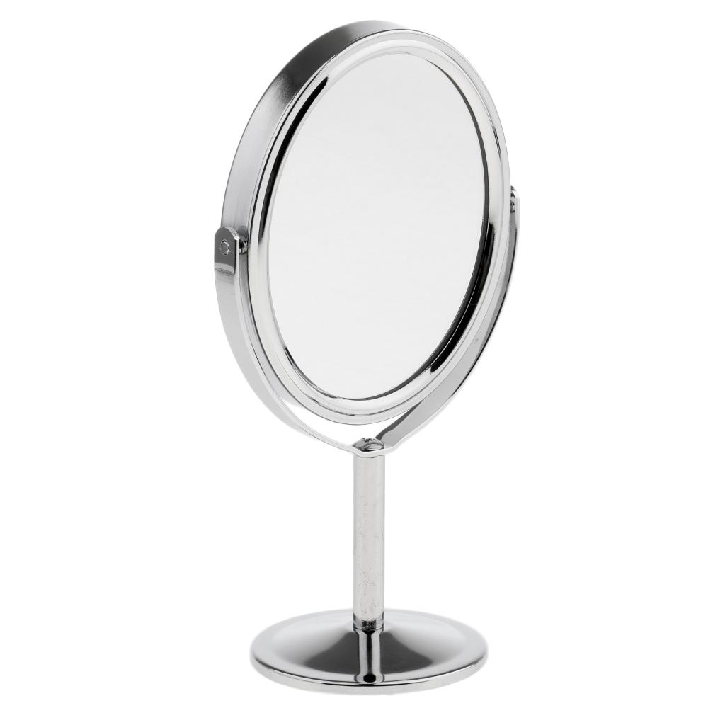 8x3in Mini Dual Side Normal Magnifying Oval Stand Makeup Table Mirror Silver
