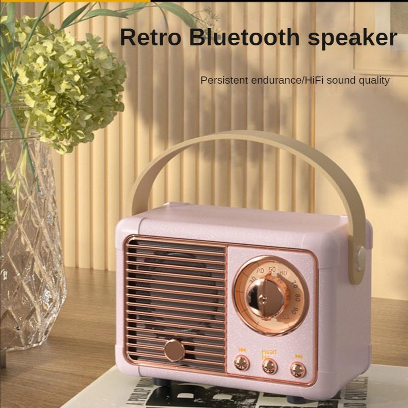 Loa Bluetooth Retro Đĩa U Thẻ TF FM Sáng Tạo Hộp Âm Thanh Mini Di Động USB Mini Ngoài Trời Color: Pink