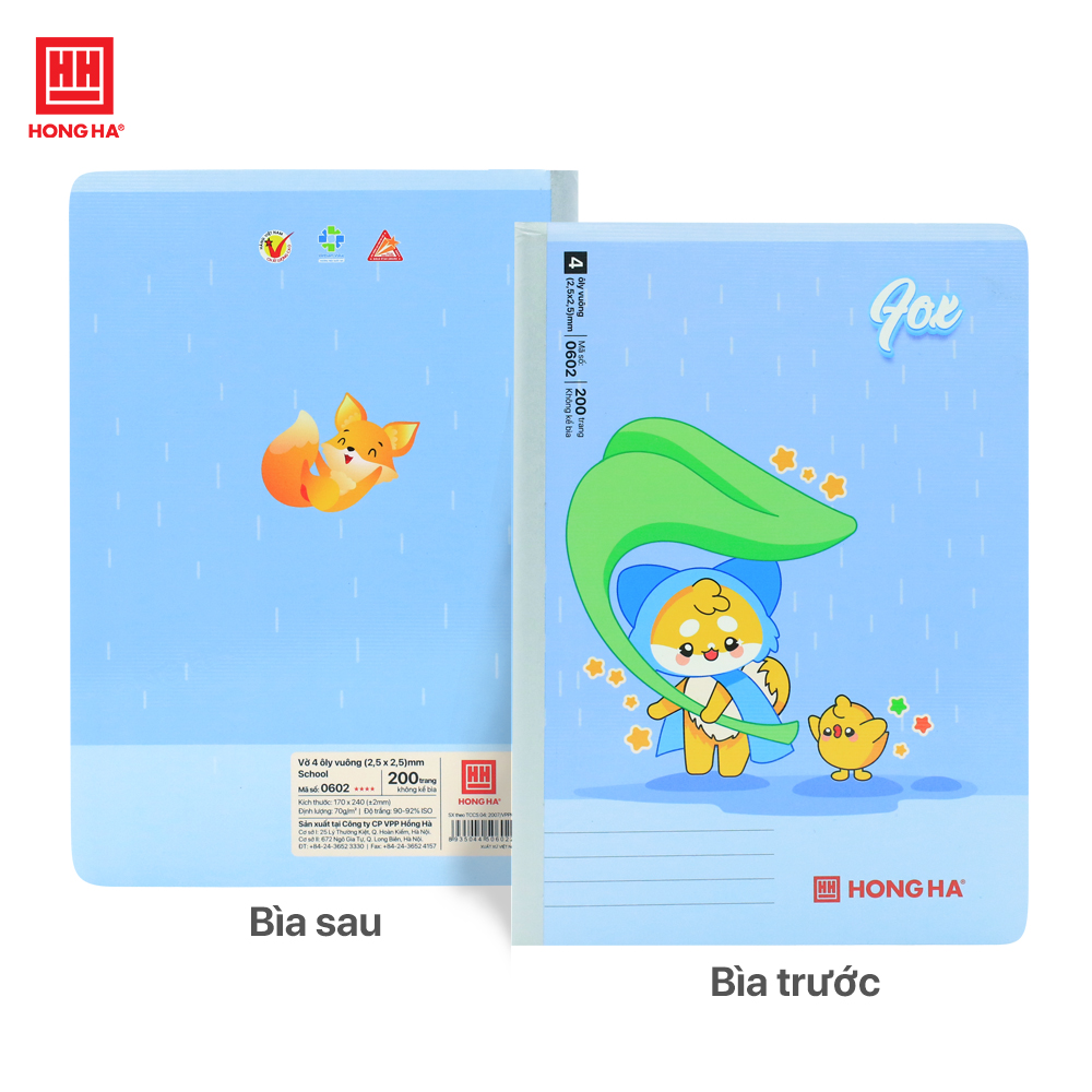 Vở 4 ô ly 200 trang Hồng Hà School Fox gáy may định lượng 70gsm - 0602