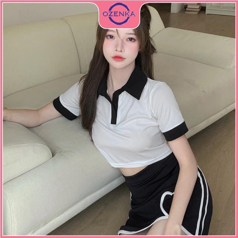 Áo croptop polo nữ đẹp , áo crt cộc tay ôm body cải màu đen trắng thun gân 100% cotton free size dưới 50 kg