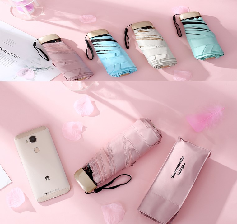 Ô dù gấp gọn mini, ô dù che mưa đi nắng UPF 50 chống tia cực tím, kích thước nhỏ gọn chỉ 14-18cm