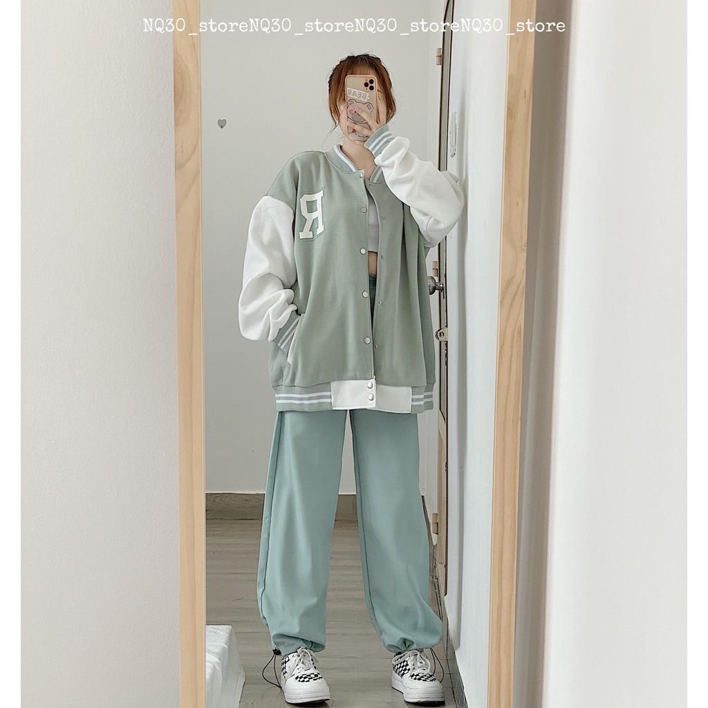 Áo Khoác Bomber R NQ30 Nỉ Bông Nam Nữ Form Rộng Nút Bấm Ullang Unisex