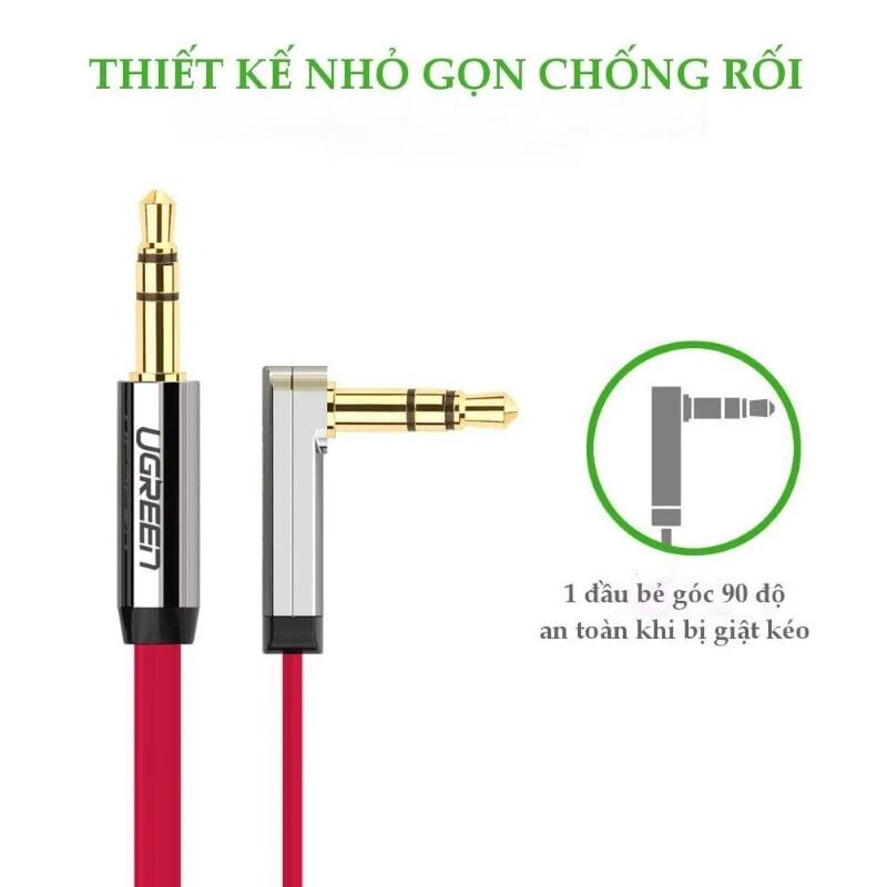 Ugreen UG10798AV119TK 1M Đỏ Cáp âm thanh 2 đầu 3.5mm dương chữ L dây dẹt - HÀNG CHÍNH HÃNG