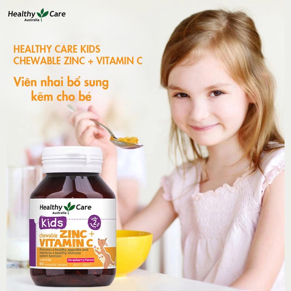 Viên nhai bổ sung kẽm và vitamin C Healthy Care Kids Chewable 60 viên vị dâu