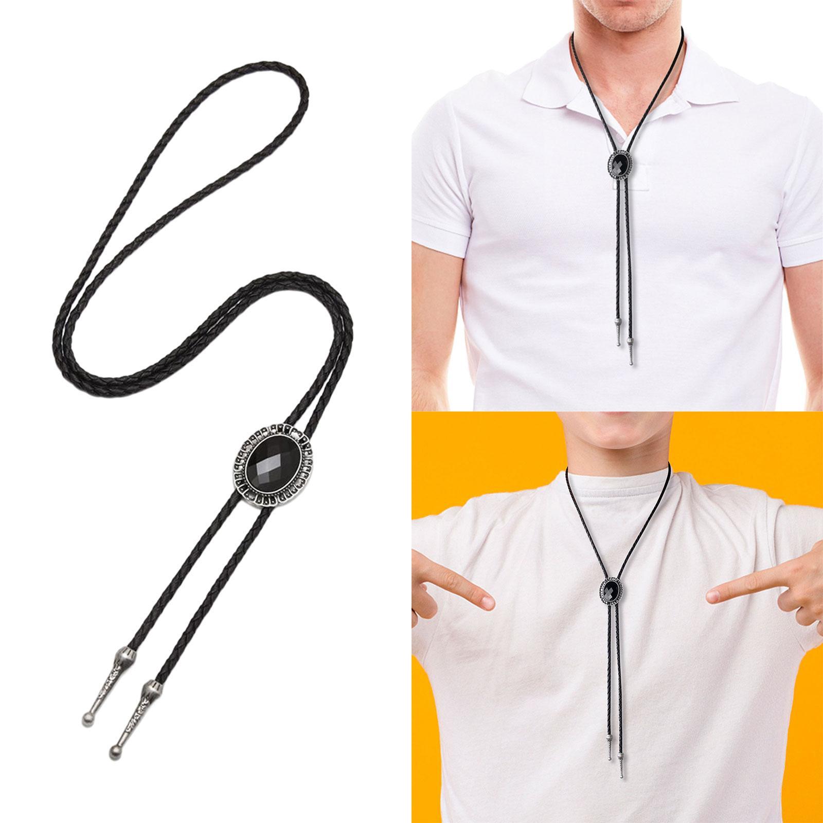 Bolo Tie Sweater Chain, Fashion Retro Adjustable Alloy Pendant Western Cowboy PU Leather Rope, Necktie Necklace for Holidays Birthday Gift Men