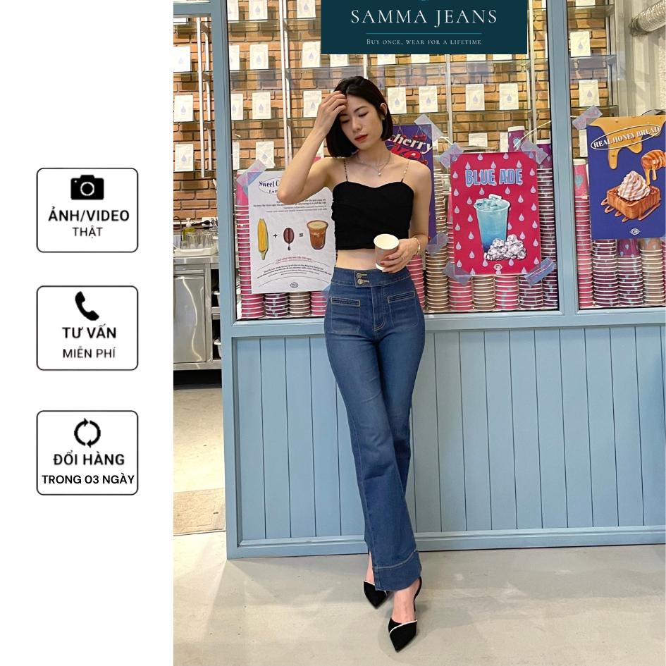 Quần jean nữ Ống Rộng SJP06 Quần bò gấu Bản To, quần bò Baggy nữ phom Suông chất jeans Co Giãn, thương hiệu Samma Jeans - BLUE