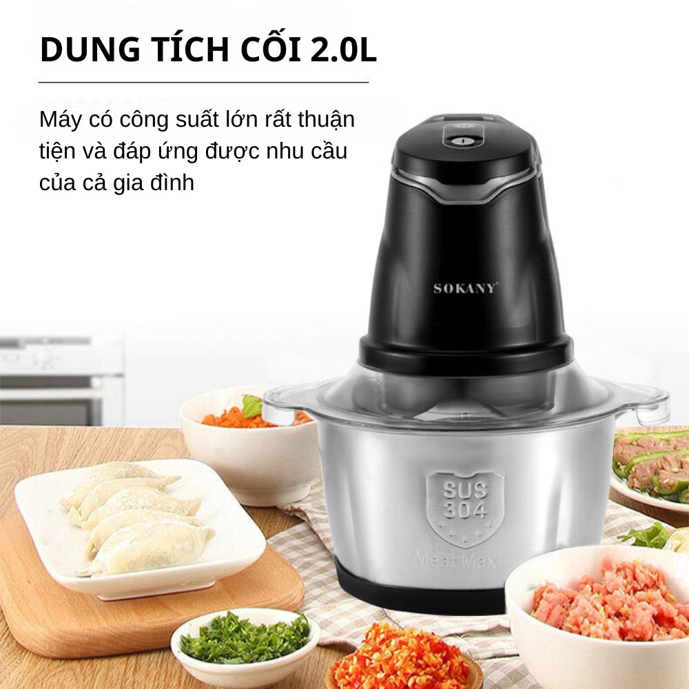 Máy xay thịt đa năng SOKANY SK-7020, dung tích 2L, công suất 400W, lưỡi dao 2 tầng xay nhuyễn mọi thực phẩm - HÀNG CHÍNH HÃNG