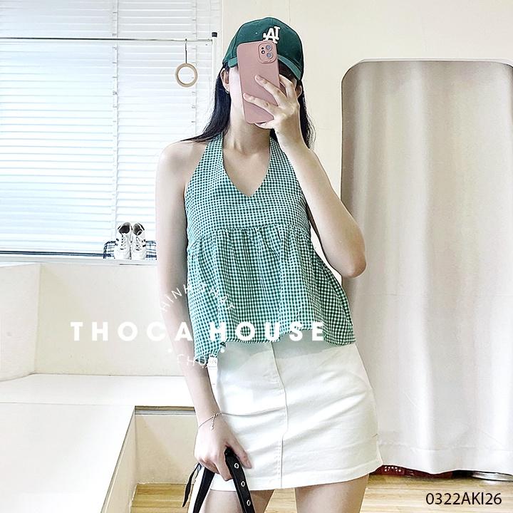 Áo 2 dây cổ yếm cột nơ màu trơn, caro THOCA HOUSE hồng, vàng, trắng, xanh hot trend thời thượng