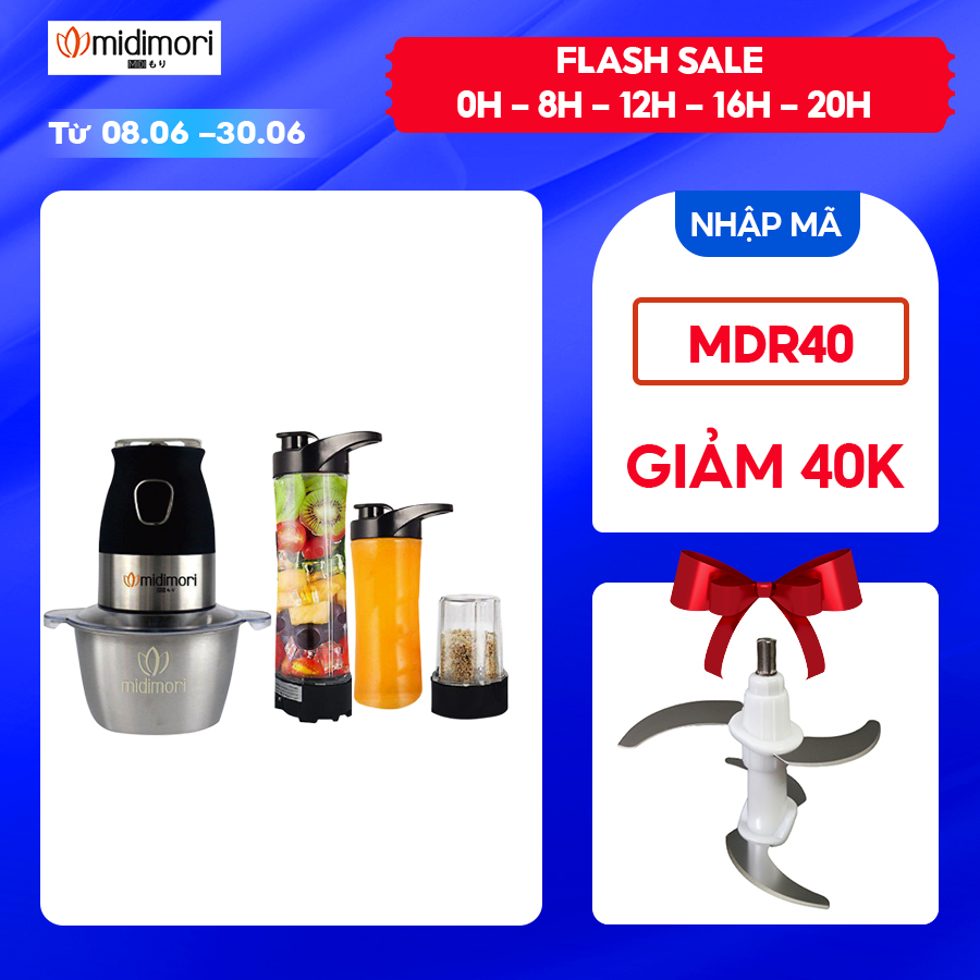 Máy Xay Sinh Tố Midimori MDMR-188 Tặng Kèm 01 Bộ Dao Xay Thịt Dự Phòng - Hàng Chính Hãng