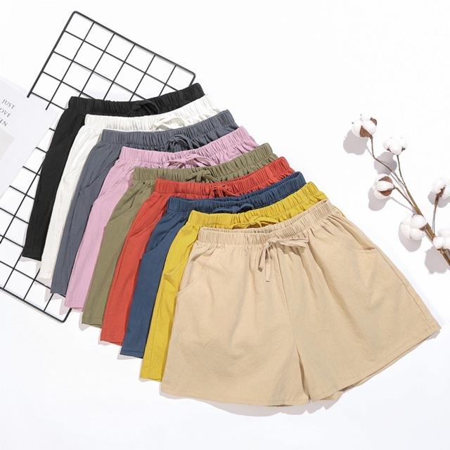 Quần đùi, quần short nữ chất thô đũi ống suông có túi