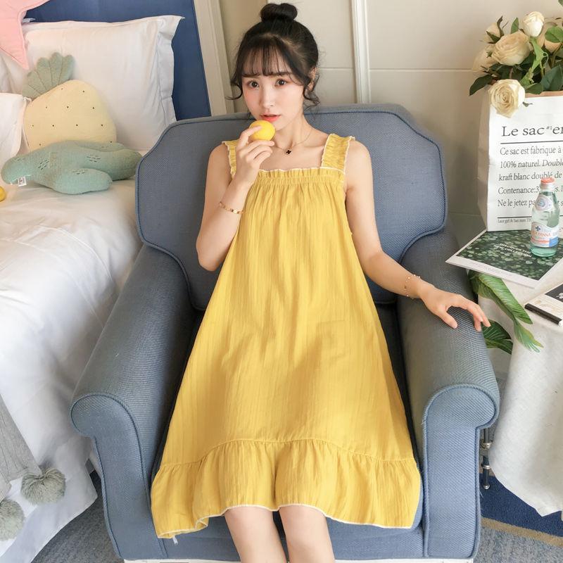 Đầm Ngủ Hai Dây Vải cotton Dễ Thương Gợi Cảm Thời Trang Mùa Hè Cho Bạn Gái