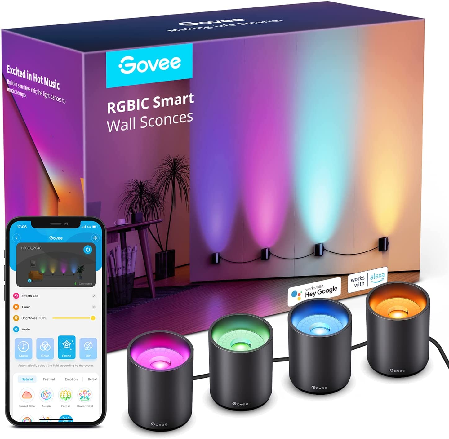 Đèn trang trí ngoài trời Govee RGBWW Smart Fixture Lights H6087 | 4 bóng LED thông minh, thiết kế hiện đại | Phù hợp để trang trí mọi không gian