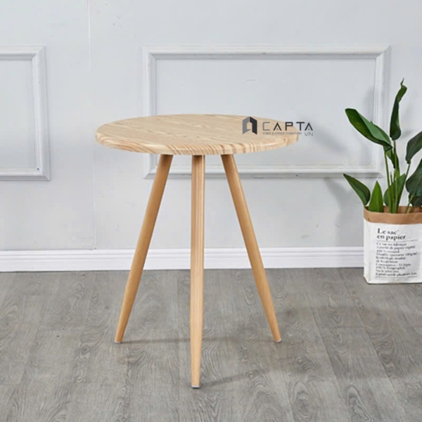 Bàn gỗ cafe màu tự nhiên TE1512-06 Nội thất Capta Bàn tiếp khách mặt tròn 60cm MDF Melamin vân gỗ chân thép sơn giả gỗ tại hcm