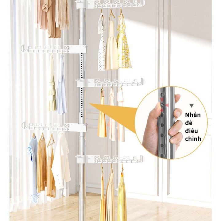 Cây Treo Quần Áo RAMAE JAPAN 6 Nhánh Móc Treo Điều Chỉnh Chiều Cao Tiết Kiệm Không Gian
