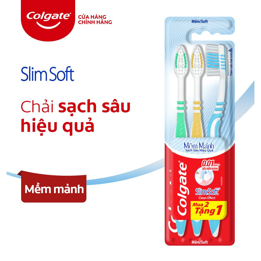 Bộ 3 Bàn chải đánh răng Colgate SlimSoft Deep Clean sạch sâu hiệu quả ( ( màu ngẫu nhiên )