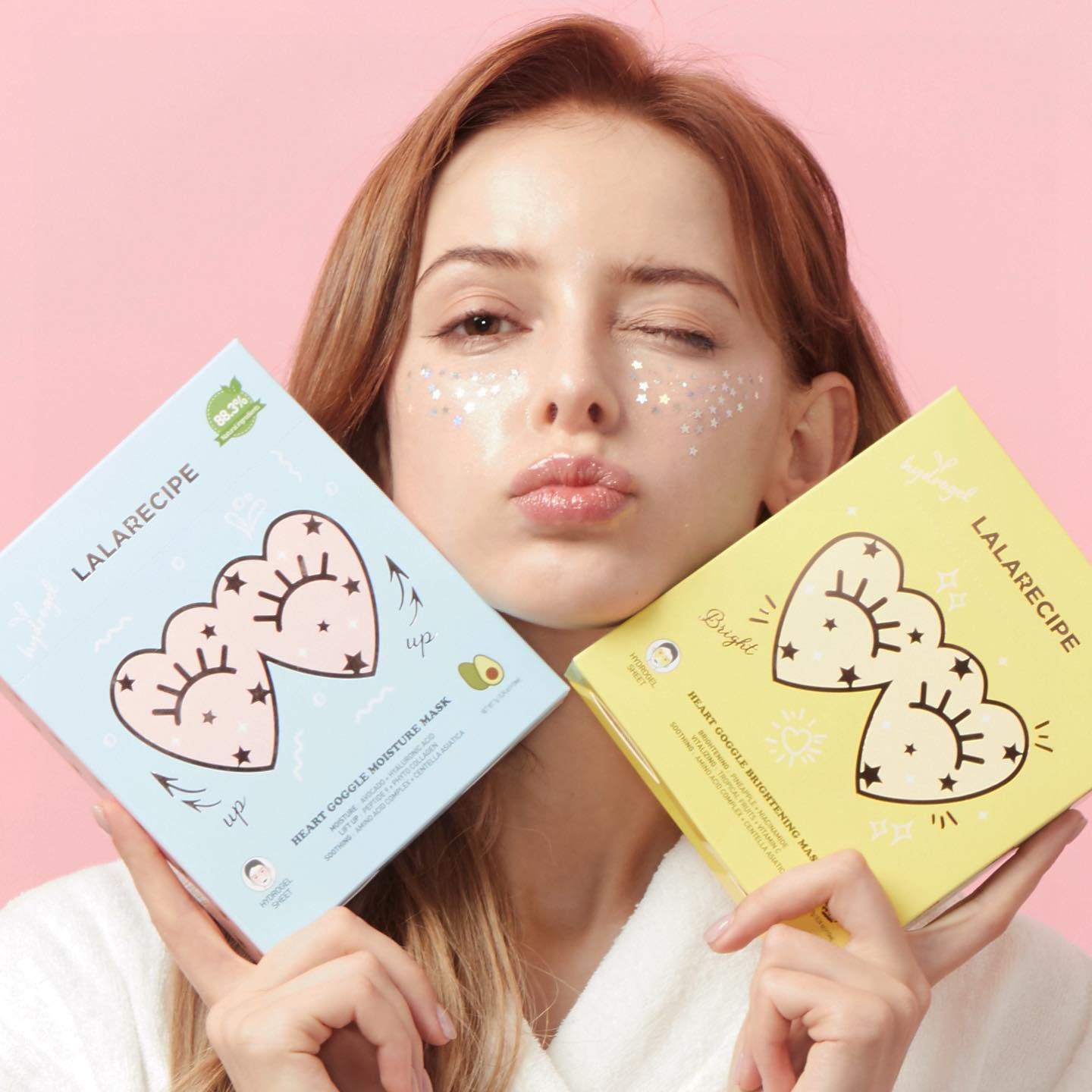 Combo 10 Mặt Nạ Thạch Dưỡng Ẩm &amp; Căng Bóng Da Vùng Mắt, Gò Má LALARECIPE Heart Goggle Moisture Mask 7g + Tặng Kèm 1 Băng Đô Tai Mèo (Màu Ngẫu Nhiên)