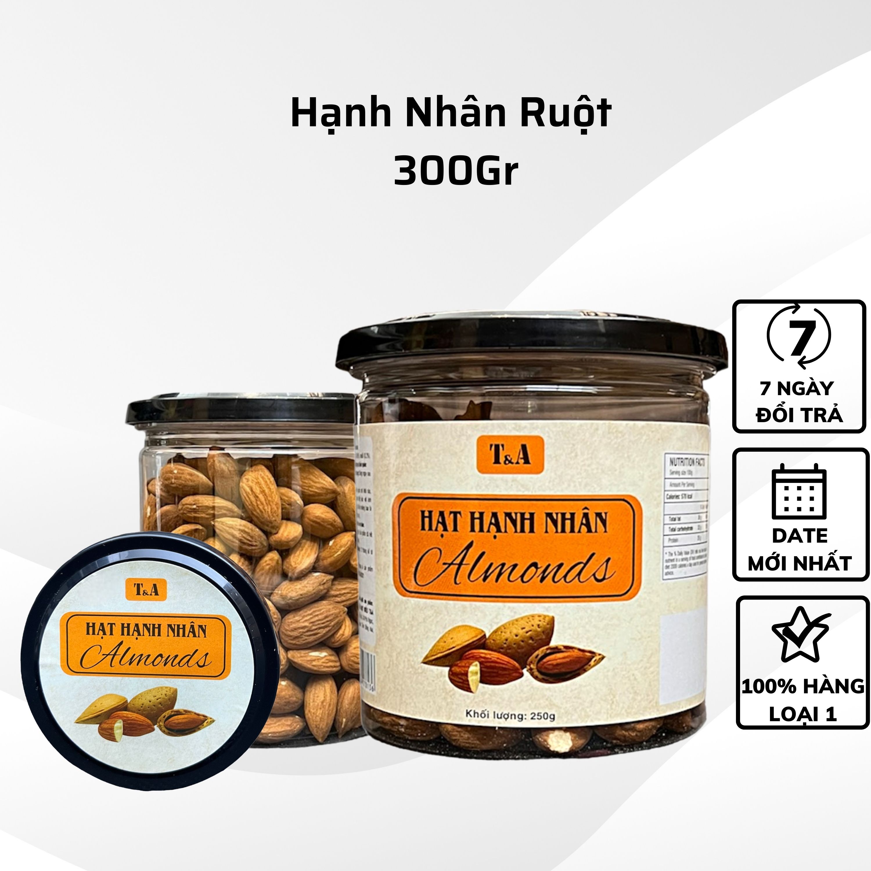 Hạnh Nhân Ruột Mỹ 500Gr  loại 1 cao cấp hạt hạnh nhân sấy nguyên vị không vỏ chế độ ăn thô