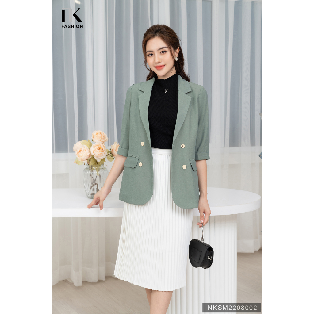 Áo Ký Giả Tay Lỡ Cổ Ve NK FASHION NKSM2208002 Dáng Suông ,Thời Trang Công Sở