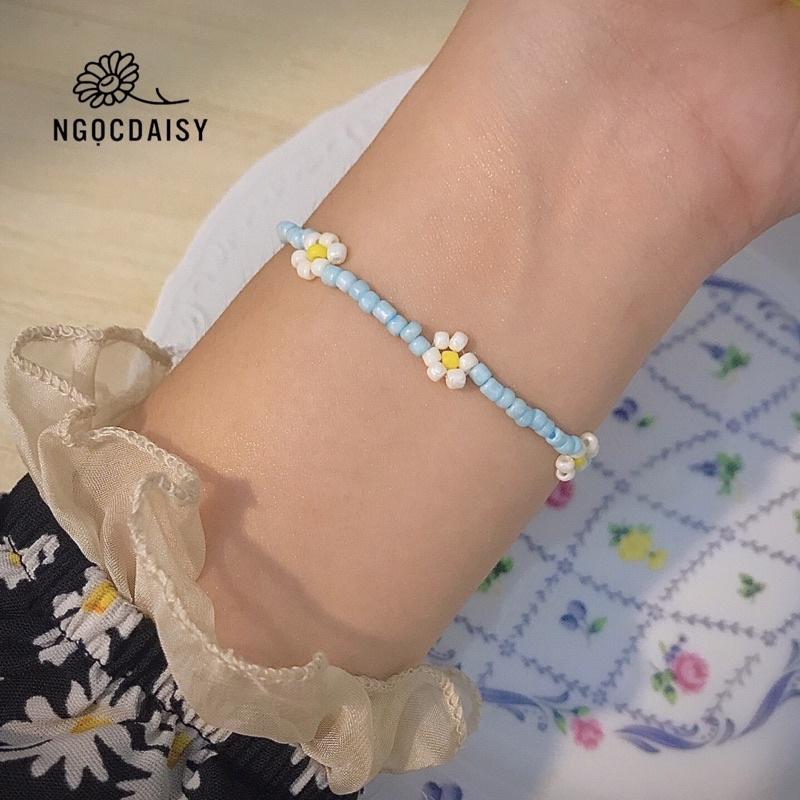 N44 Vòng tay handmade hoa cúc Daisy màu xanh dương phong cách Hàn Quốc xinh xắn