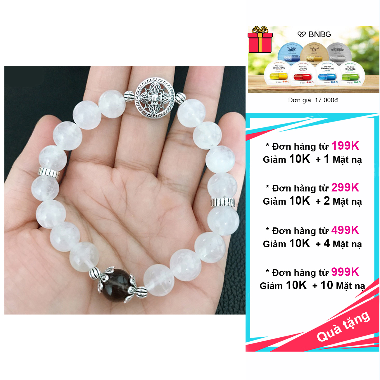 Vòng tay mặt trăng - moonstone 10mm mix charm bạc 925 cao cấp
