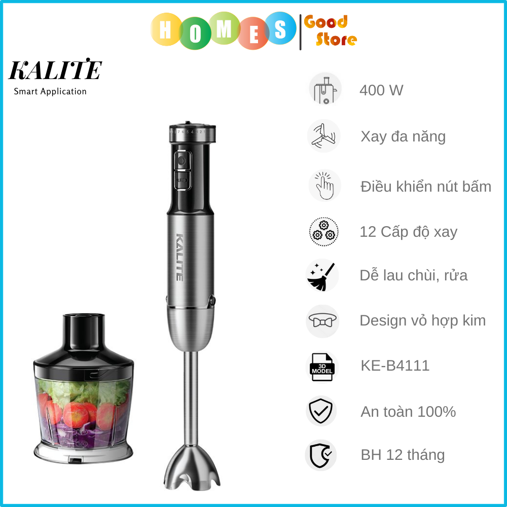 Máy Sinh Tố Cầm Tay KALITE KEB4111 Châu Âu Vỏ Hợp Kim Dung Tích 1100 ML Công Suất 400 W - Hàng Chính Hãng